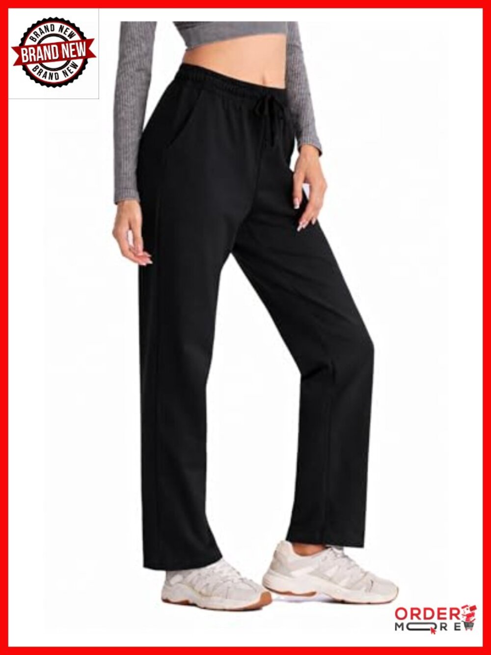 Women's Cotton Straight Leg Sweatpants Yoga Lounge Drawstring Pockets